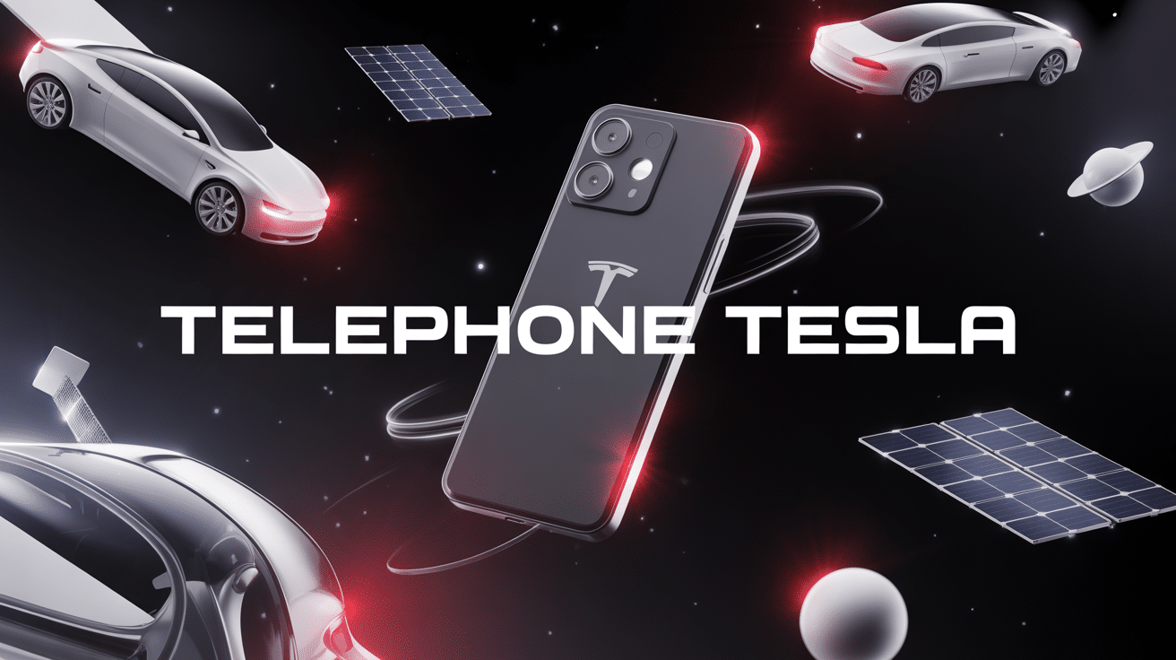smartphone tesla futuriste dans espace avec voitures et satellites