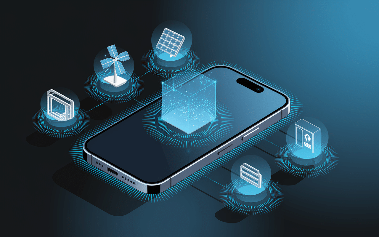 smartphone tesla model pi avec icones fonctionnelles hologramme