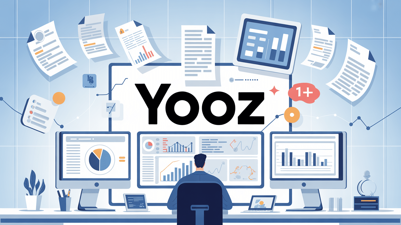 illustration bureau digital avec transformation papier numerique et tableau de bord yooz