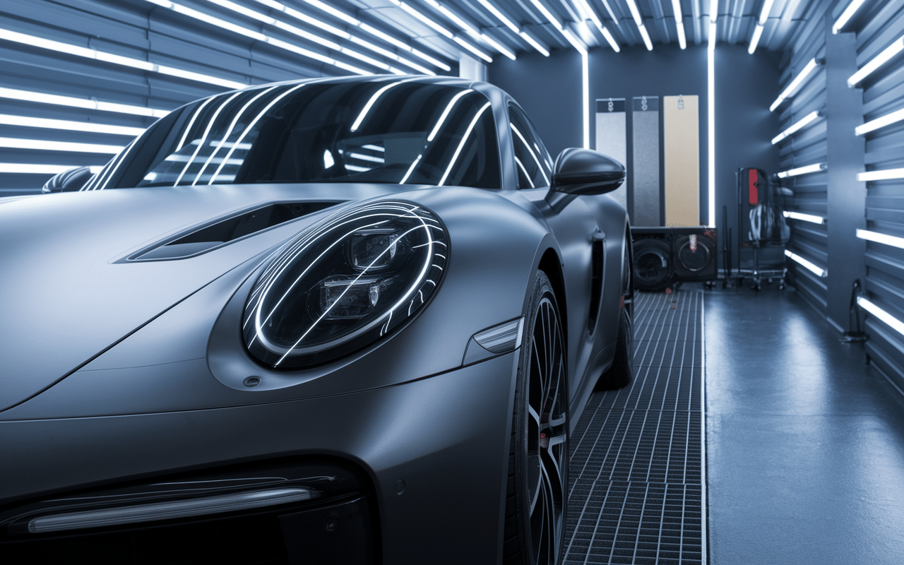 Surface automobile gris grinardo avec reflets.