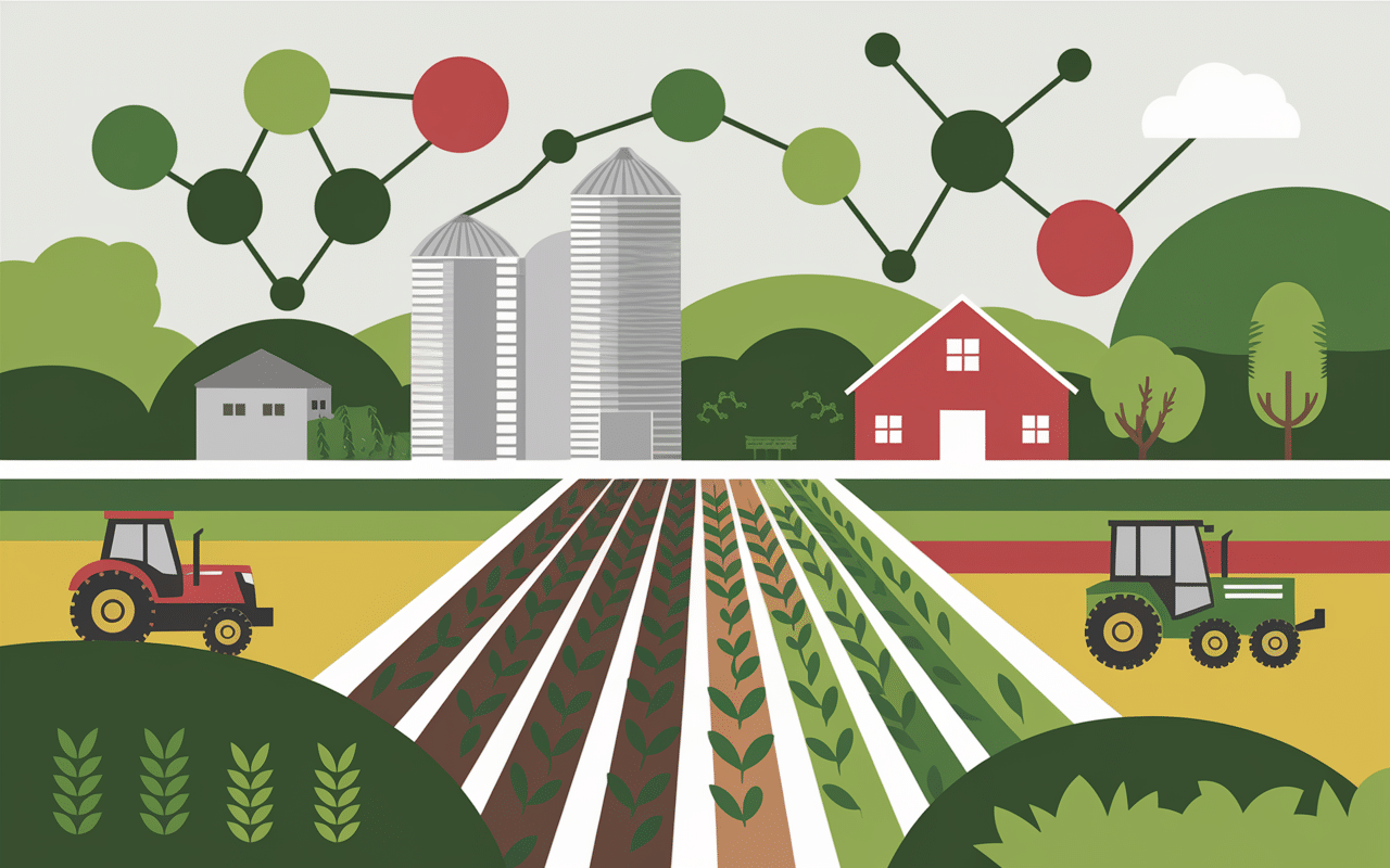 Illustration ferme moderne et coopération agricole