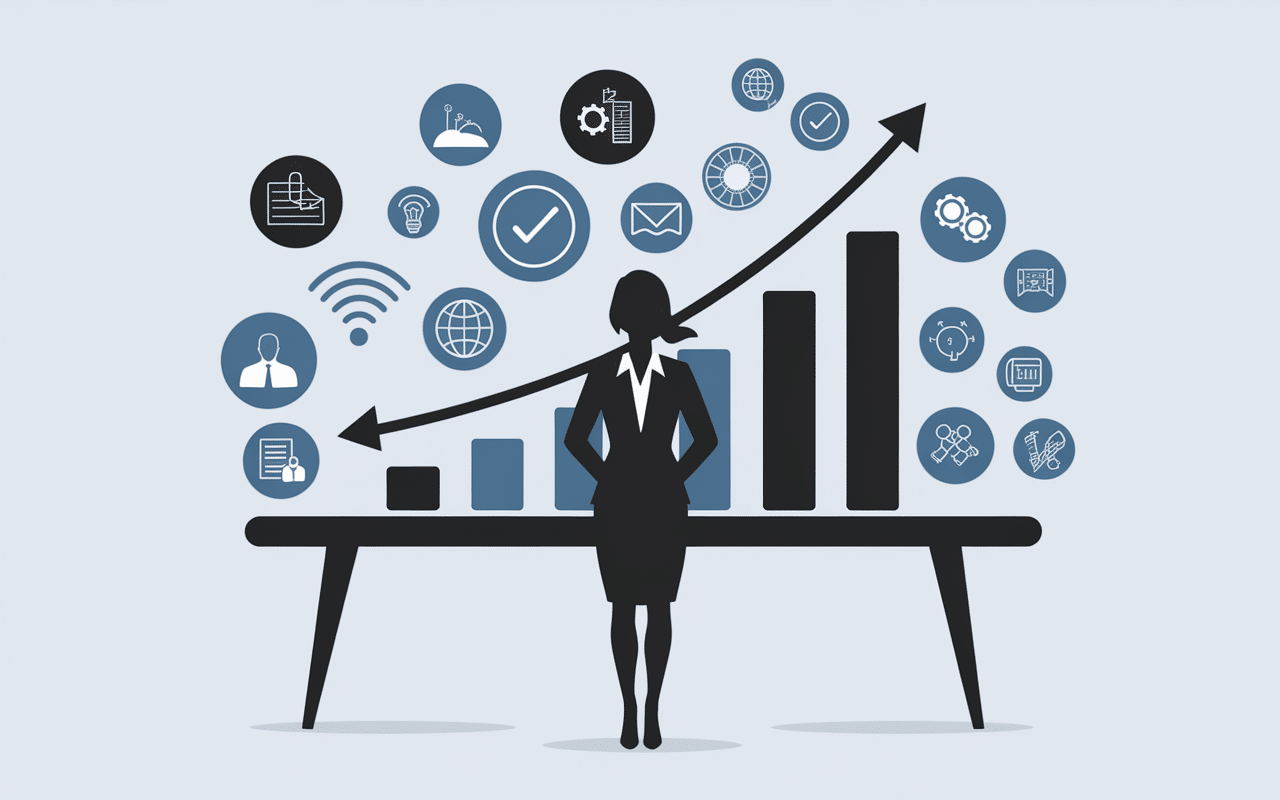 Professionnelle avec icônes succès et croissance