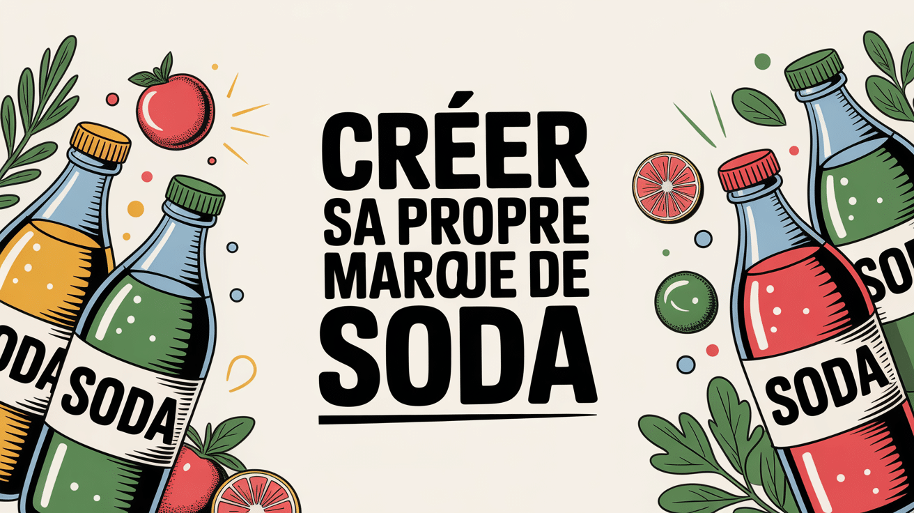 Illustration de bouteilles de soda et ingrédients naturels