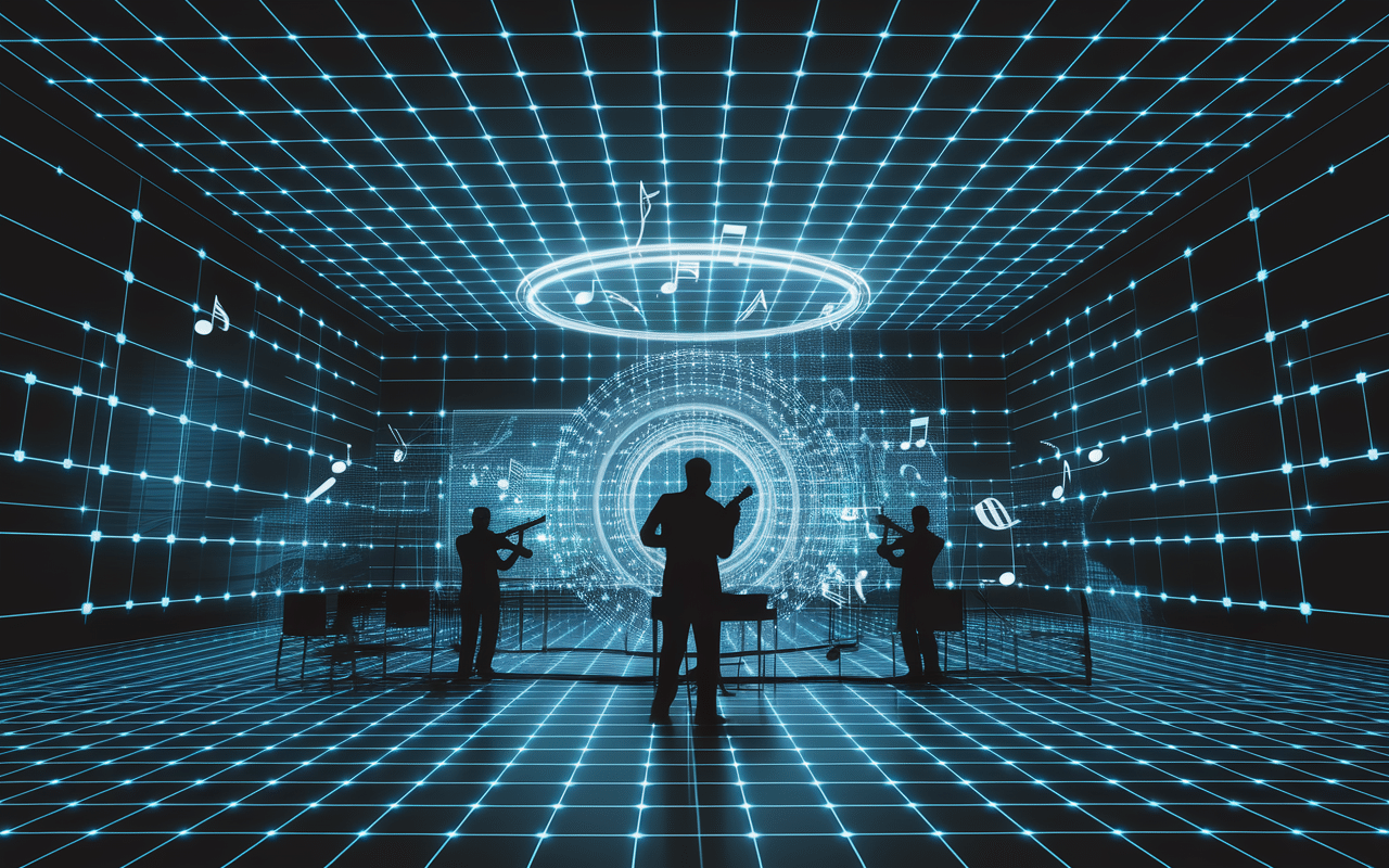 Studio musical virtuel futuriste avec réseau