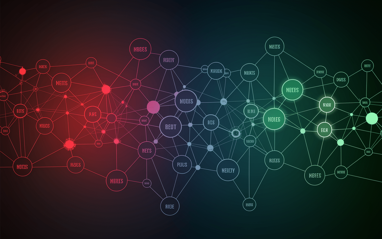 Réseau de mots connectés par des lignes colorées