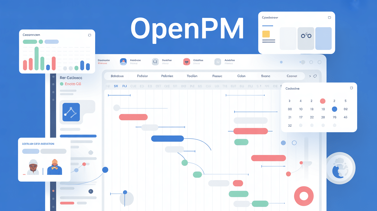 Interface de gestion de projet OpenPM avec Gantt et tableau de bord