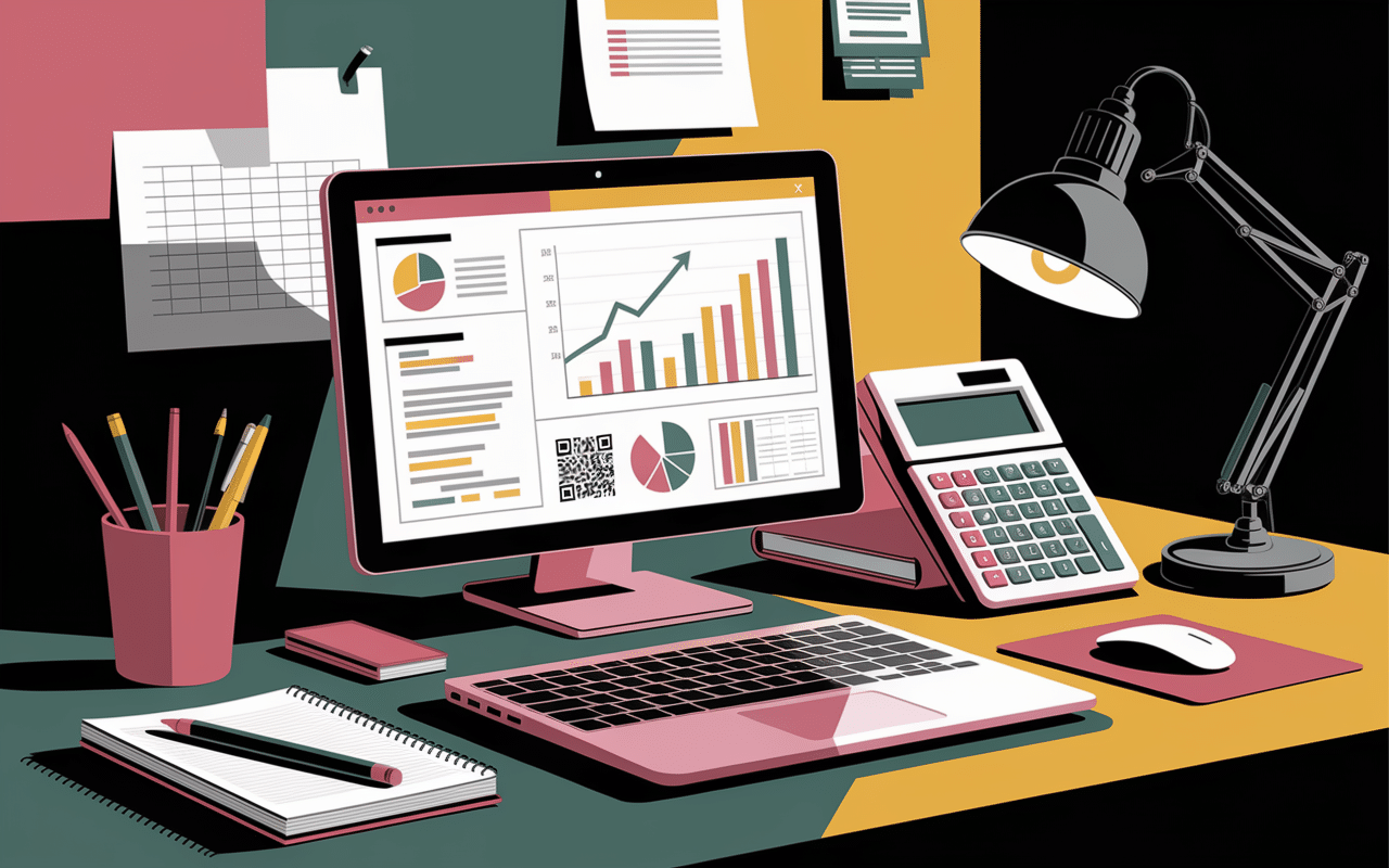 Illustration ordinateur et outils business