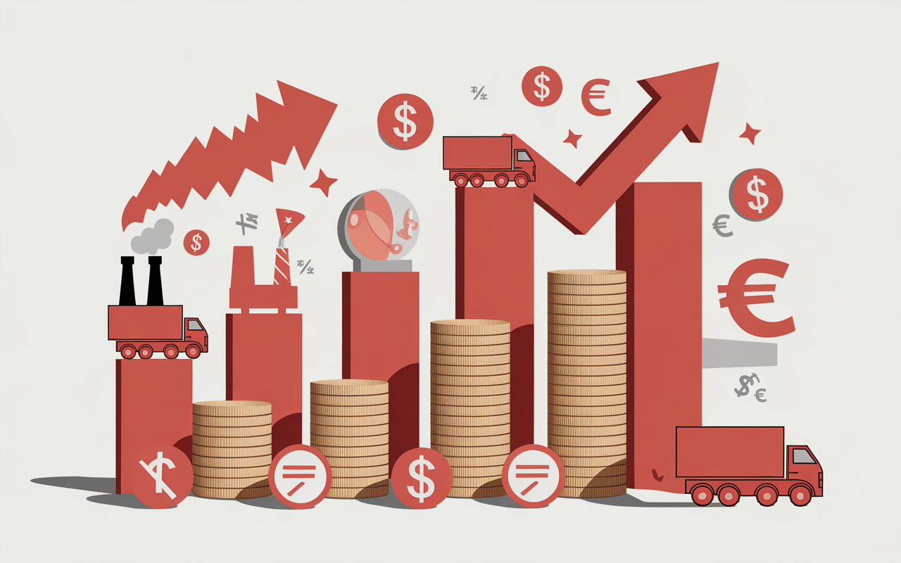 Graphique flèches ascendantes et symboles industriels