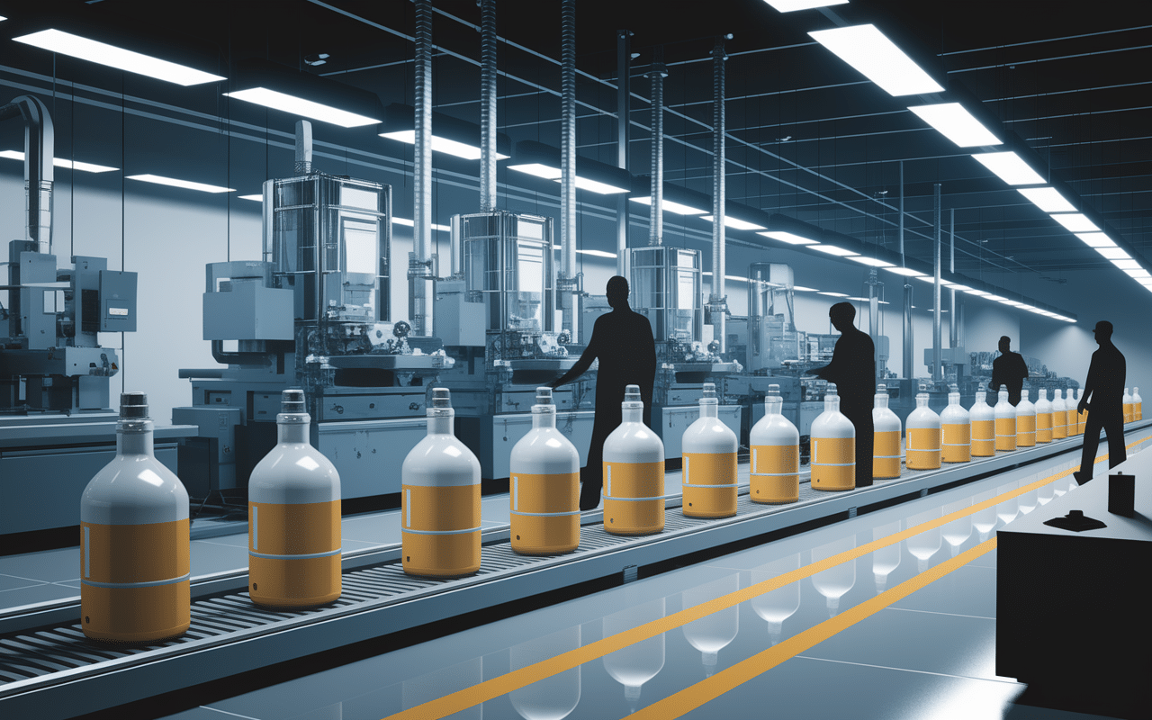 Chaîne de production de soda en usine