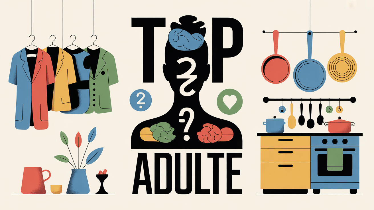 Illustration top adulte avec vêtements, psychologie et tabliers
