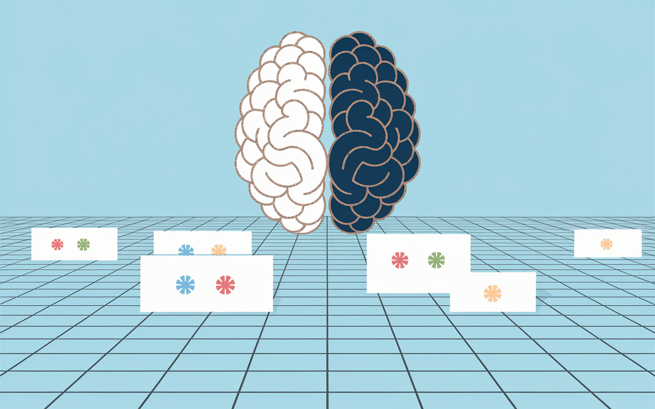 Grille cartes jeu de mémoire Google et cerveau stylisé