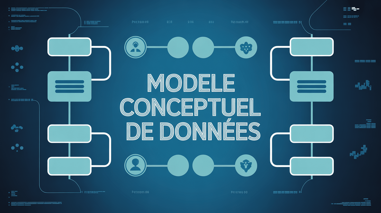 Illustration modèle conceptuel de données sur fond bleu technologique