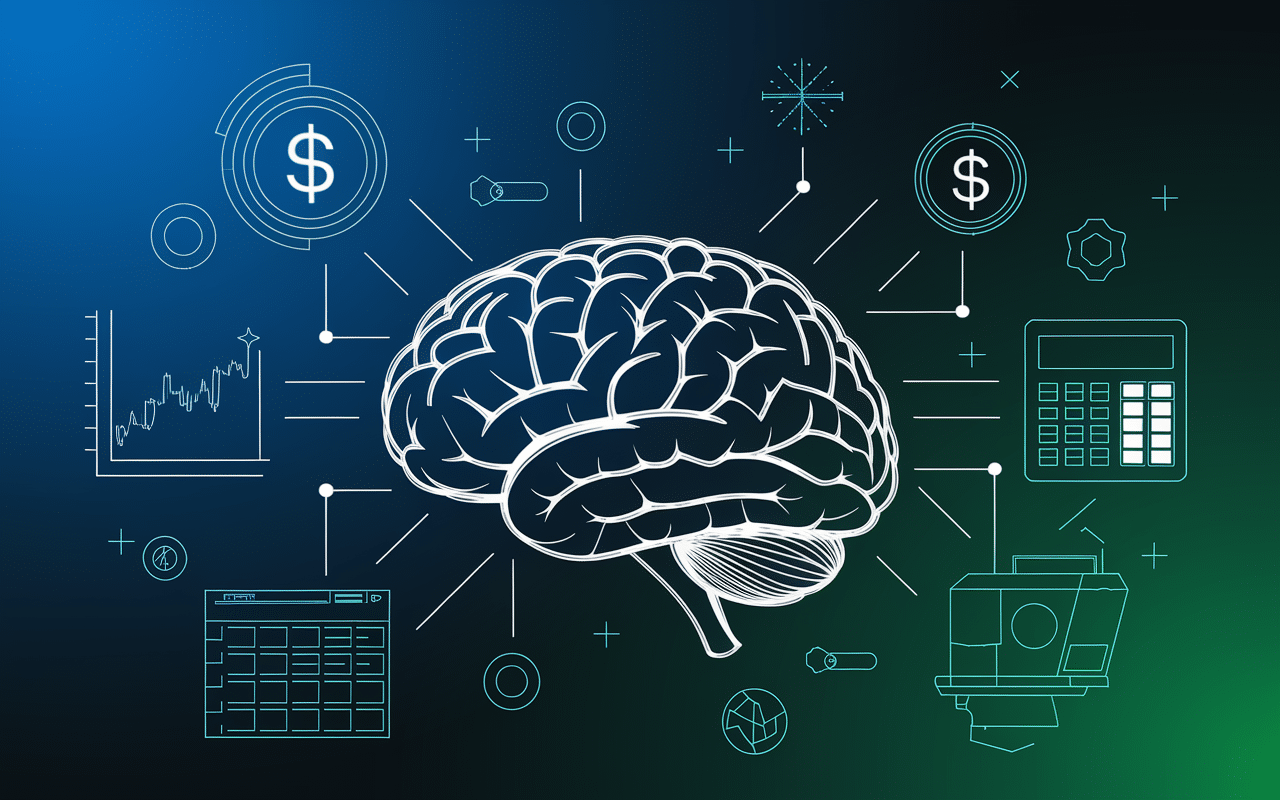 Cerveau numérique connecté à symboles financiers OFM IA