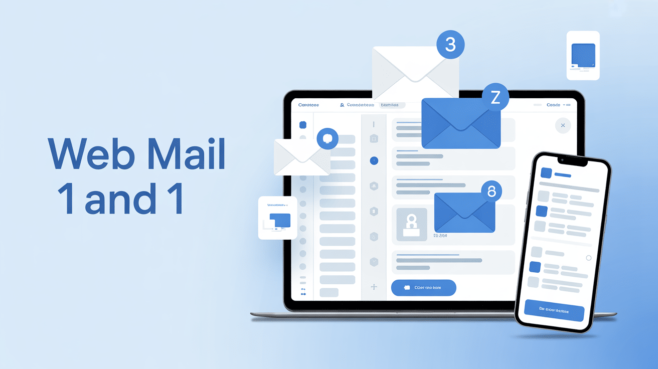Interface web mail 1 and 1 sur ordinateur et mobile