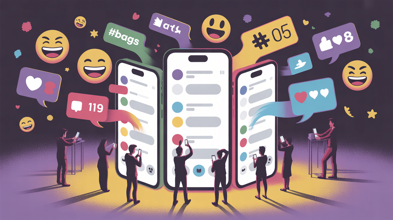 illustration mel din réseaux sociaux smartphones