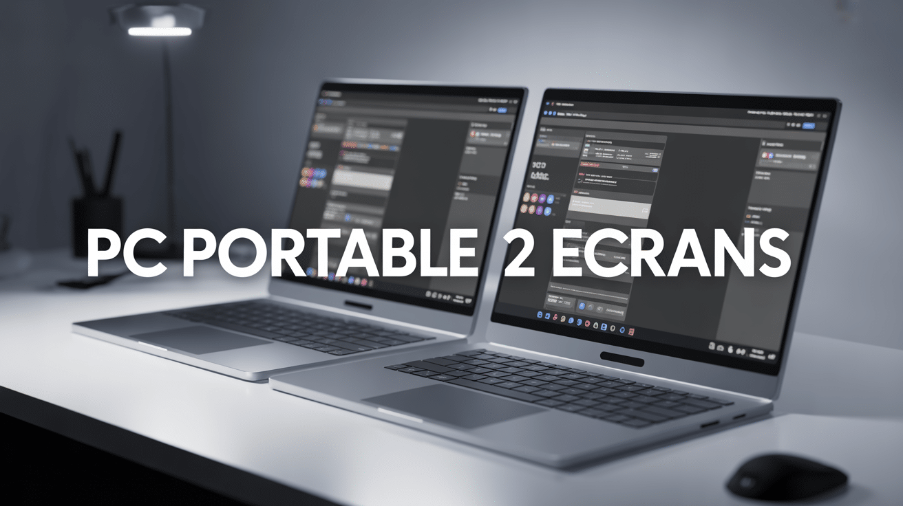 pc portable 2 ecrans superposés interface bureau
