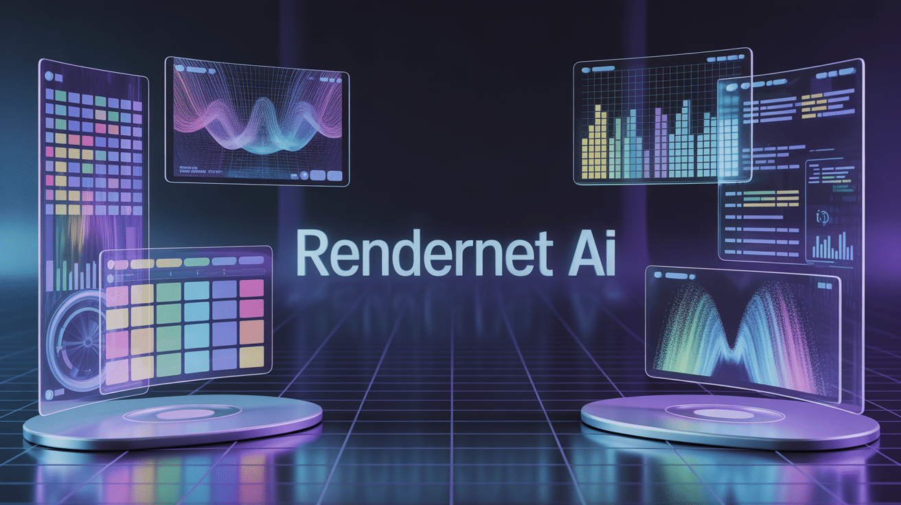 interface rendernet ai avec écrans holographiques