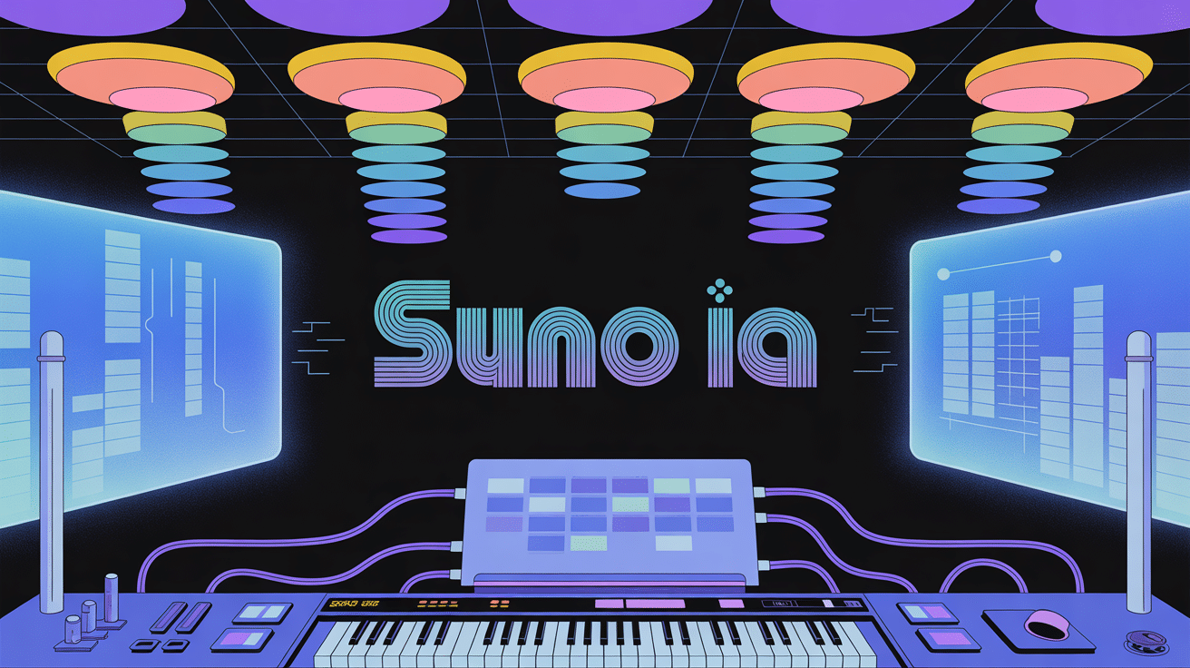 studio futuriste suno ia ondes sonores hologrammes
