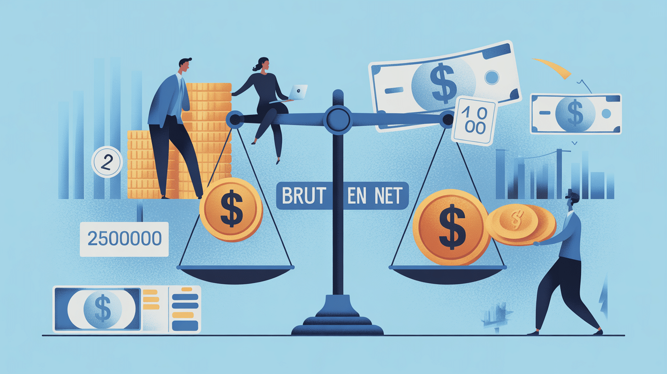 25000 brut en net balance chiffres illustration