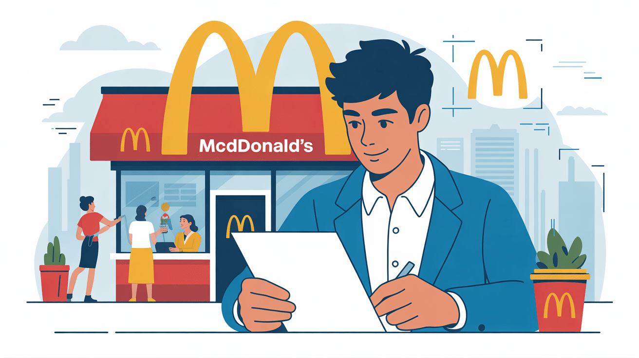 illustration candidat motivé devant restaurant pour lettre de motivation mcdo