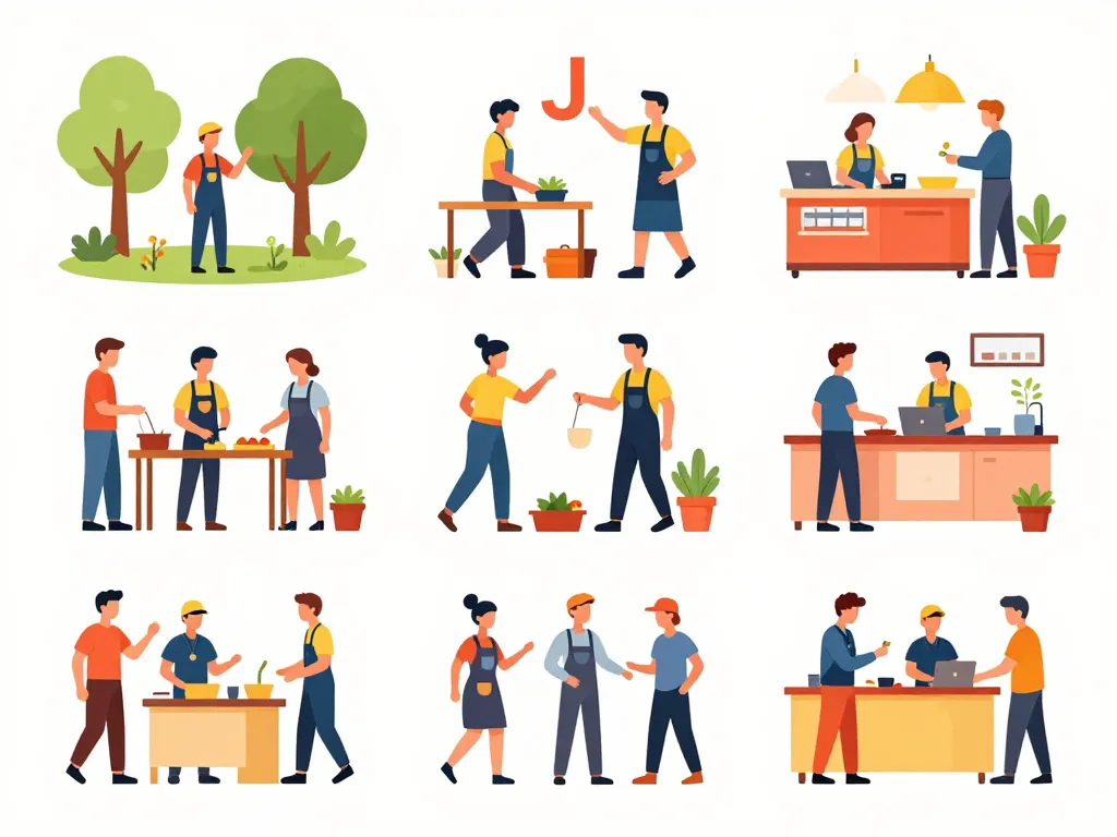 Metier en j courants scènes de travail