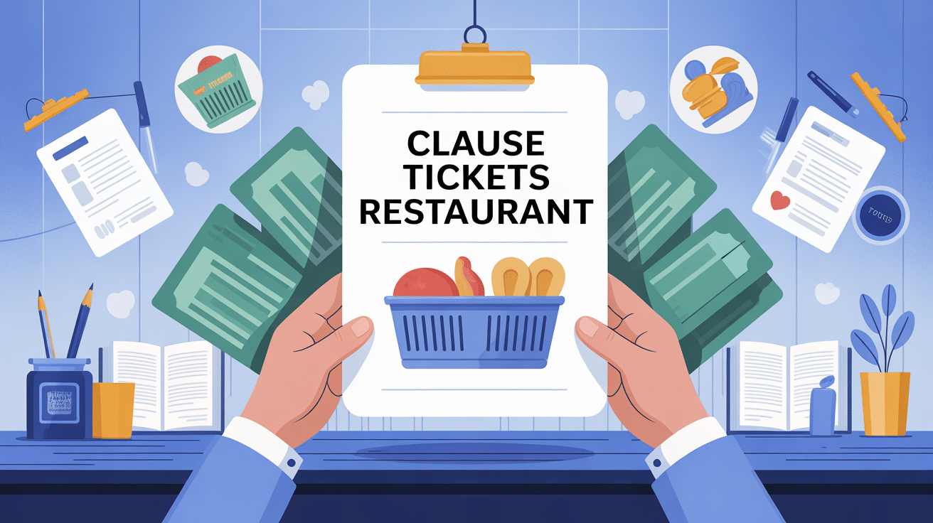 Illustration stylisée modèle clause ticket restaurant dans le contrat de travail