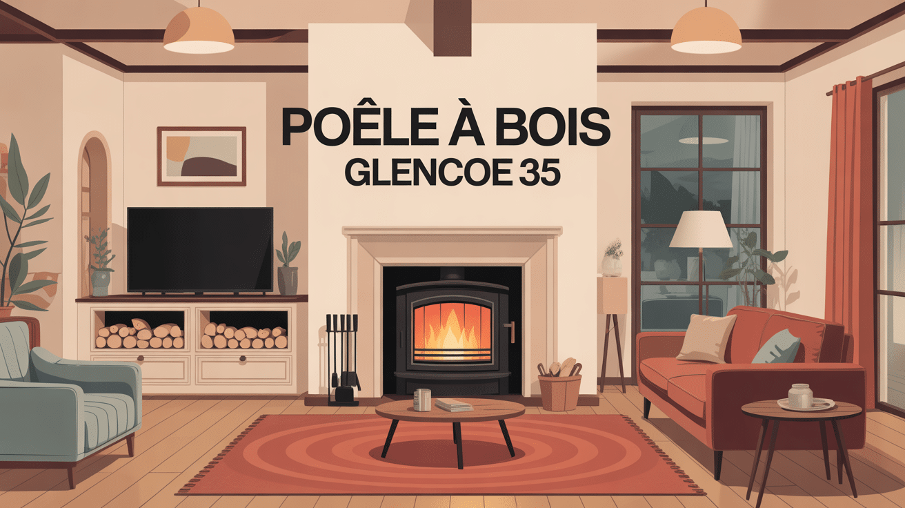 Illustration poêle à bois glencoe 35 dans intérieur chaleureux