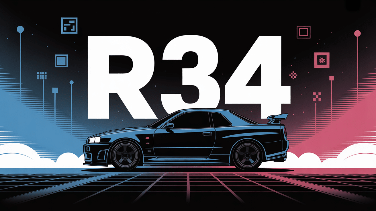 Illustration r34 mélange voiture nissan skyline et culture internet
