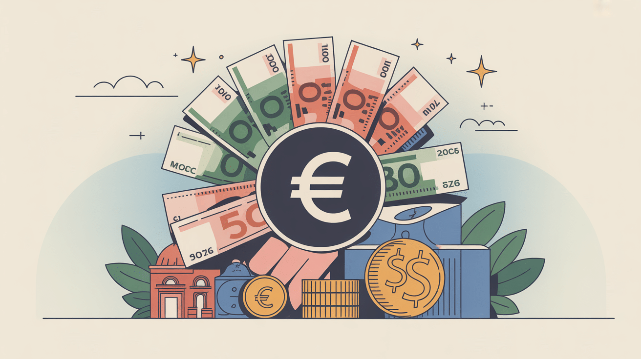 Illustration conceptuelle mille cinq cent euros symboles vie quotidienne
