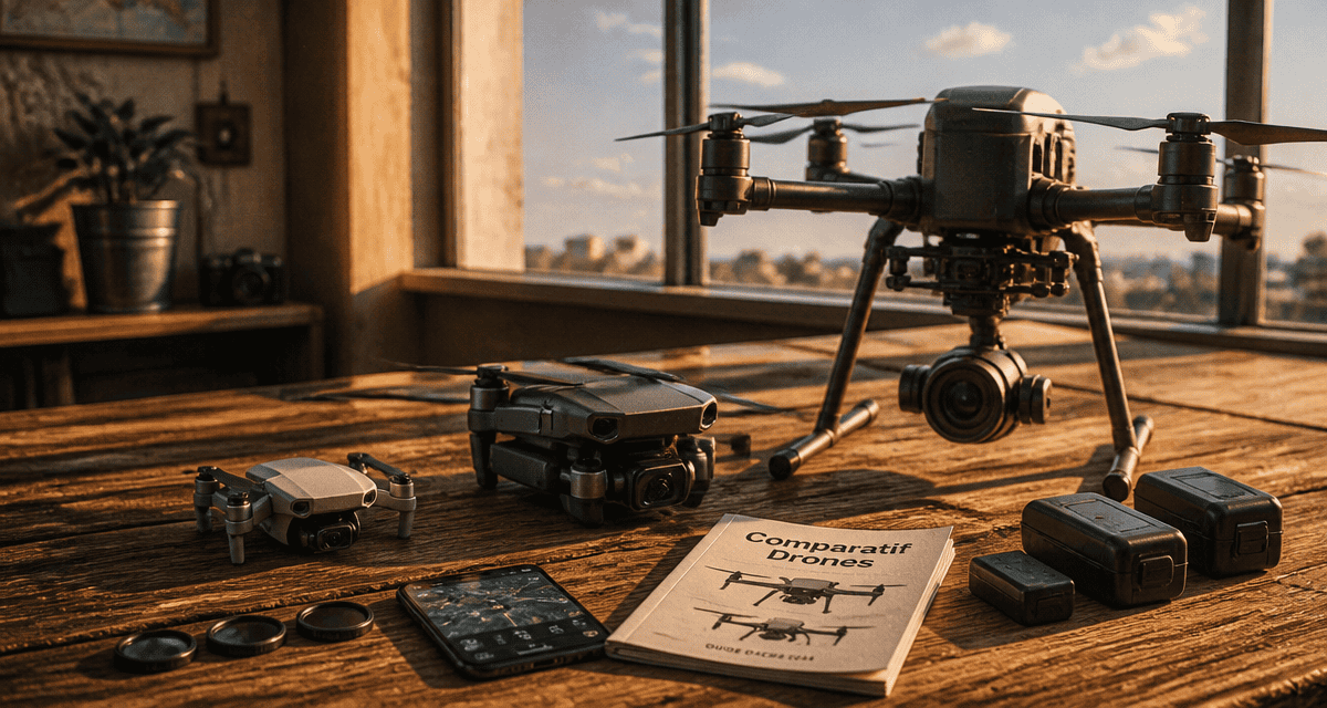 Drone comparatif avec trois modèles caméra et accessoires