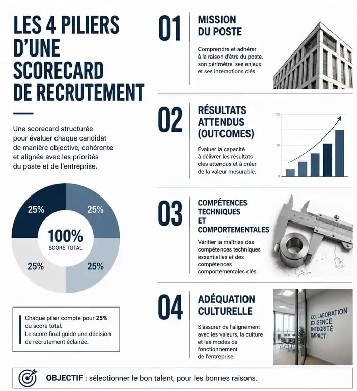 Infographie des 4 piliers d'une scorecard de recrutement efficace