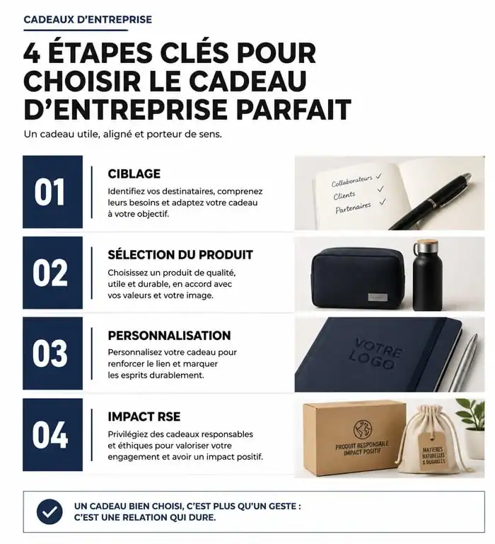 Infographie sur la stratégie de choix d'un cadeau d'entreprise original et personnalisé