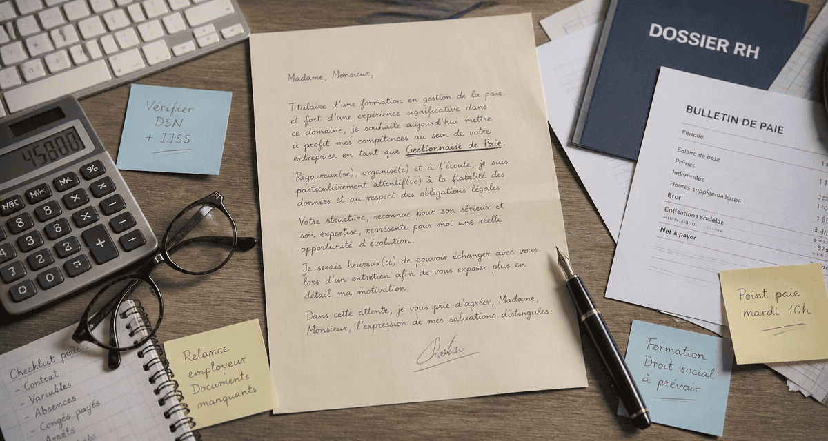 Lettre de motivation gestionnaire de paie sur bureau RH