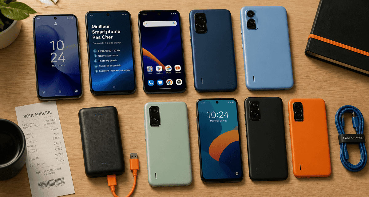 meilleur smartphone pas cher sur table en bois