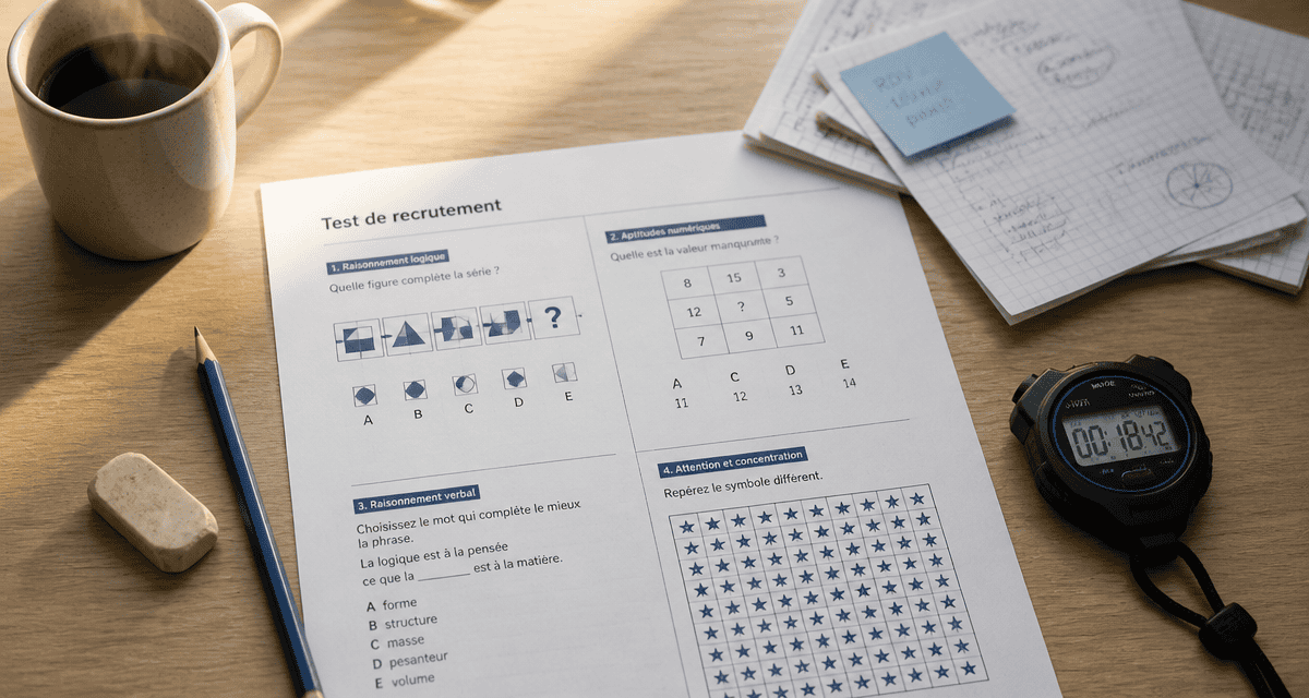test de recrutement gratuit avec reponse sur bureau