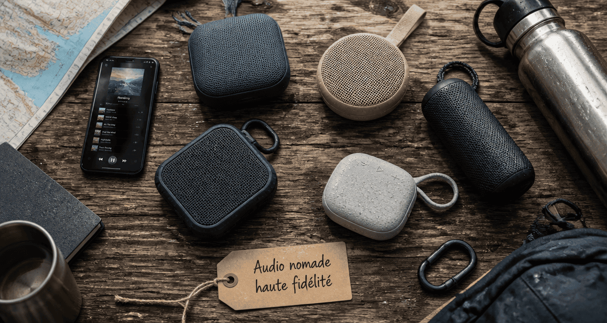 test enceinte bluetooth compactes étanches sur table bois