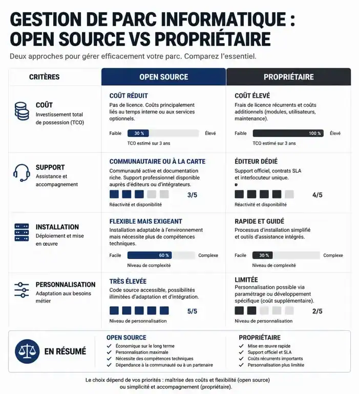 Comparatif des logiciels d'inventaire de parc informatique open source et propriétaires