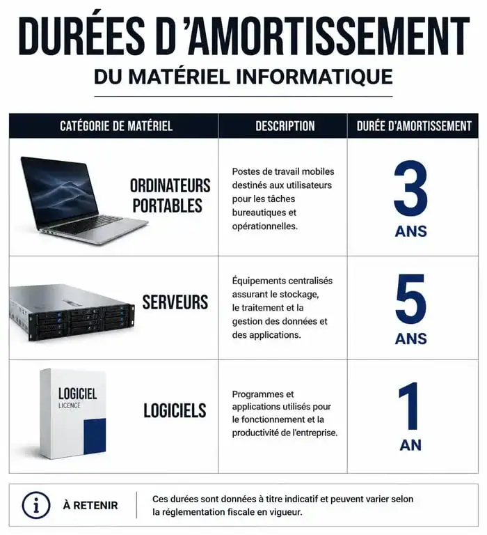 Tableau récapitulatif des durées d'amortissement du matériel informatique en entreprise