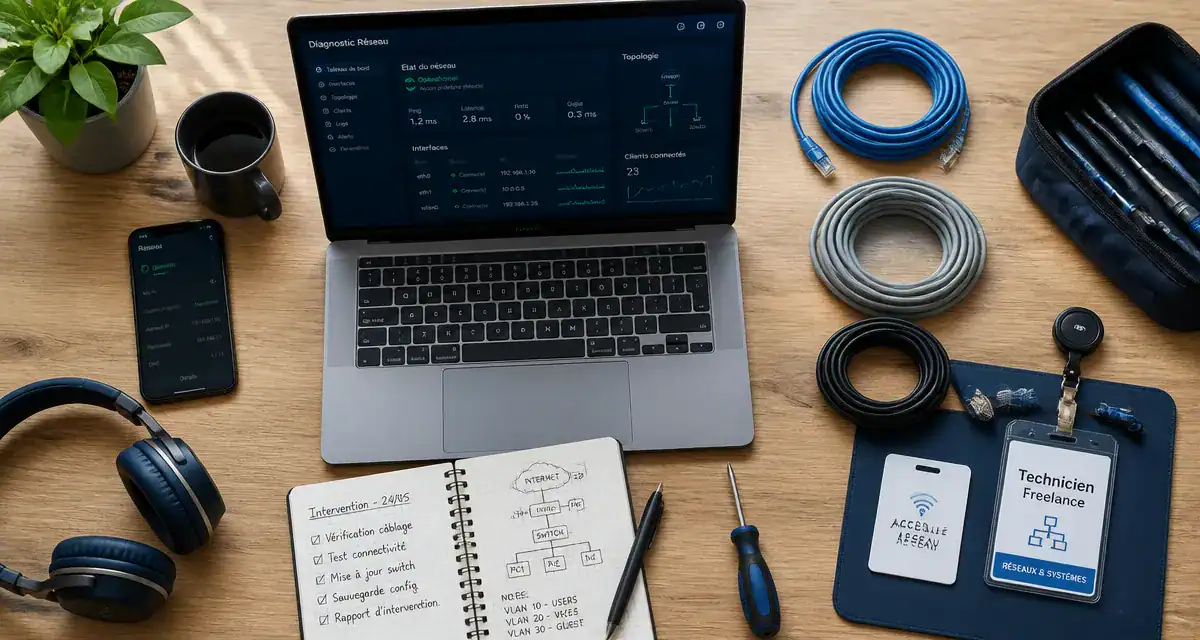 Bureau de freelance technicien informatique avec outils
