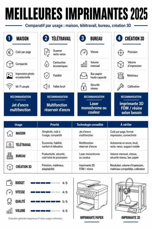 Meilleure imprimante 2025 : infographie comparative des technologies et usages