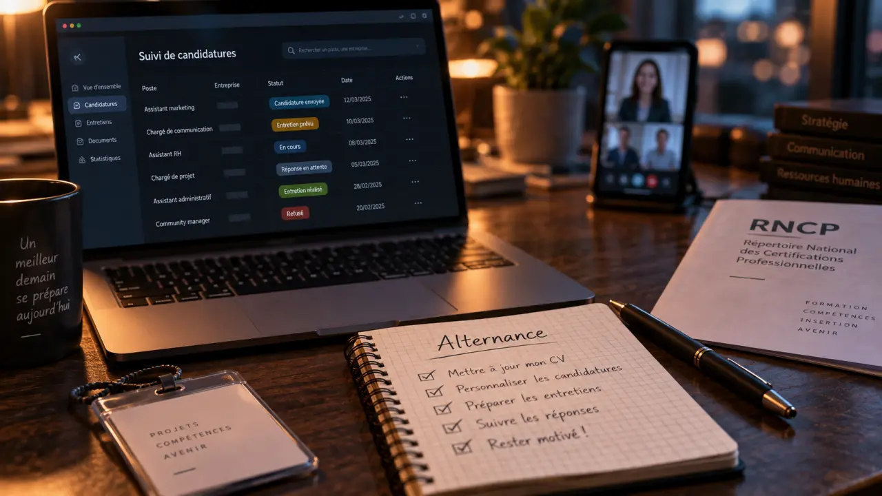 openclassroom alternance : bureau avec suivi des candidatures et visioconférence
